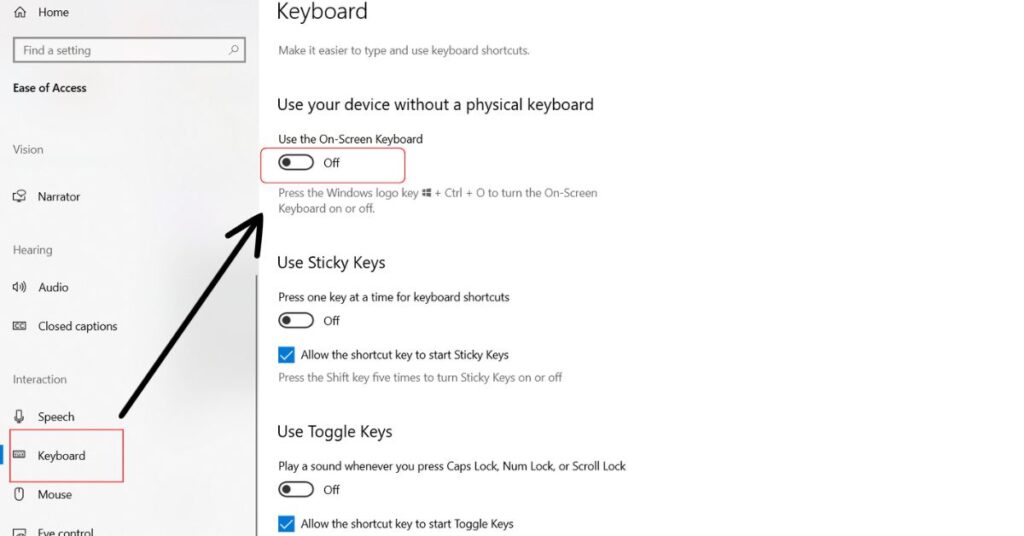 On-Screen Keyboard Display Option in Settings.